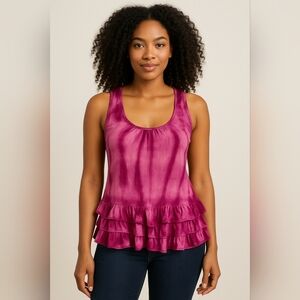 💗 Allen B by Allen Schwartz Pink Tie-Dye Ruffle Hem Tank Top Medium